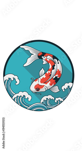 Free Download Vibrant Koi Fish Swimming in Stylized Waves, Japanese Art Style - GFXLoad