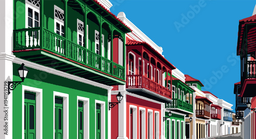 Colorful colonial architecture on a bright day in perspective