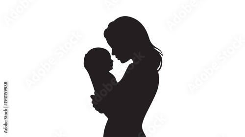 Mother Silhouetted Against a White Background Holding Her Baby, Tender Moment, Love and Care, Soft Focus, Emotional Scene, Motherhood, Parenting, Family Bonding