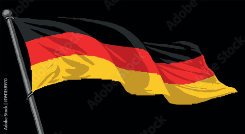 Pixel art german flag waving with bold colors and detailed texture