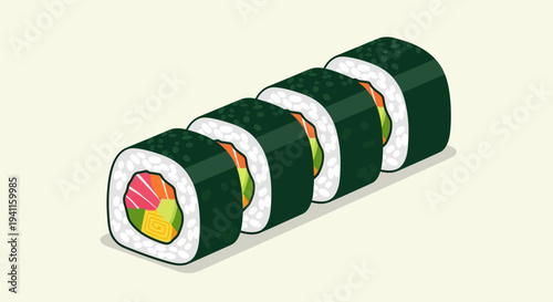 Isometric Sushi Rolls on Light Background