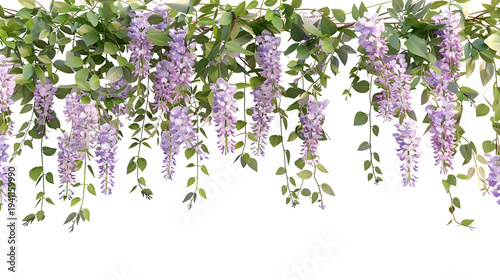 Cascading wisteria garland with purple and lilac clusters