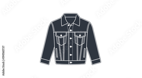 Simple outline icon of a blue denim jacket with classic styling, representing casual outerwear and a timeless fashion staple.