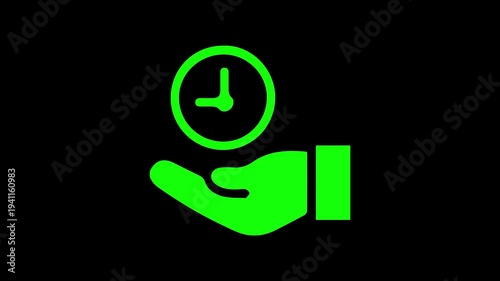 Business Time Management Concept Clock in Helping Hand animation with black background