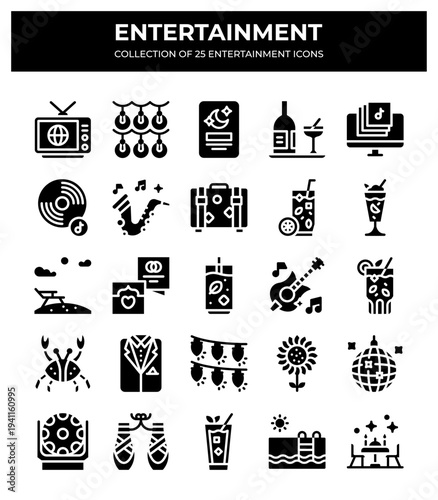 Entertainment Icons. A Collection of 25 Fun and Festive Symbols