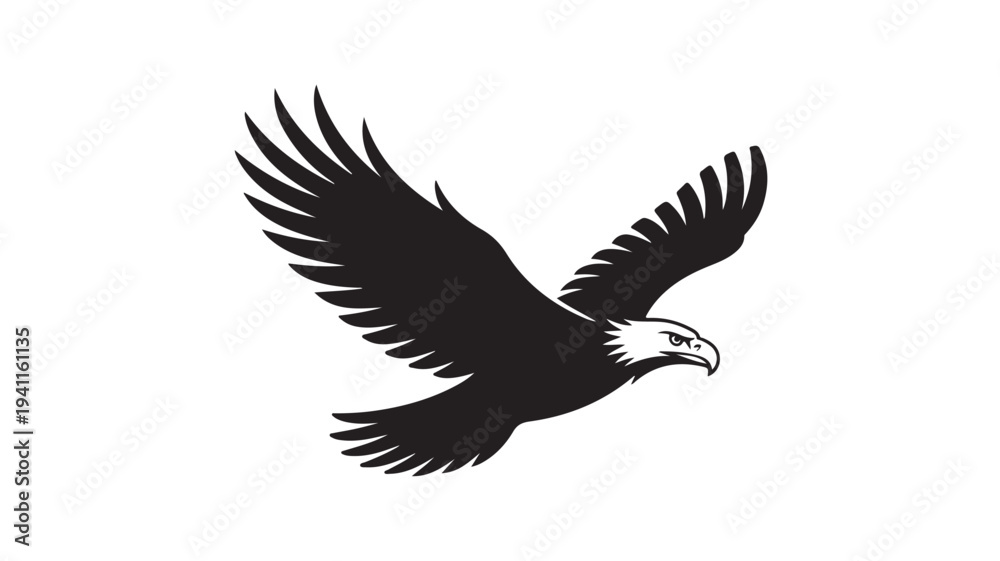 Fototapeta premium Flying Eagle Silhouette in Dramatic Pose with High Contrast Black and White for Logo Design