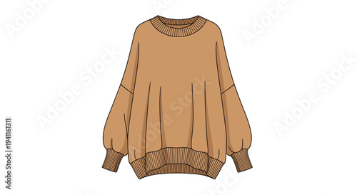Cozy oversized brown sweater with a rounded neckline and long balloon sleeves, perfect for comfortable and relaxed casual wear.