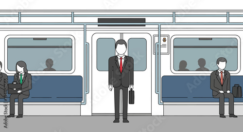 Business People Commuting on a Modern Train Interior with Blue Seats