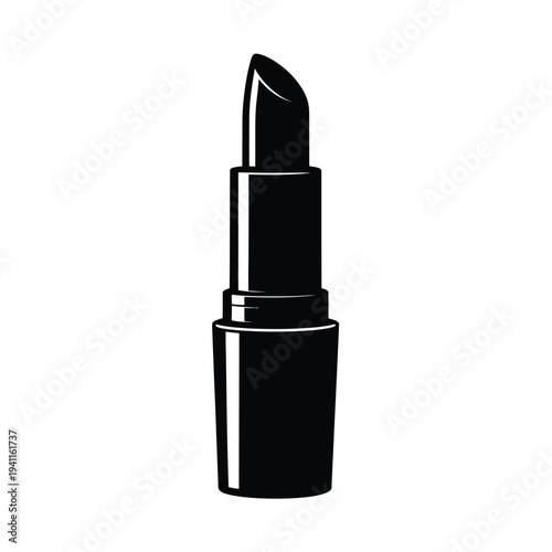 Black and white silhouette of a stylized lipstick tube with a pointed applicator