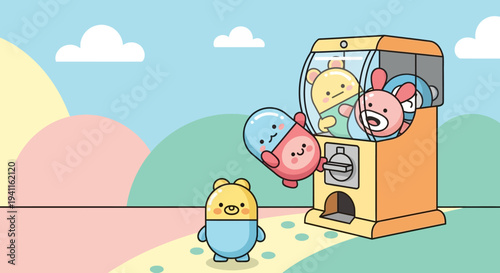 Cute Cartoon Animals in Gumball Machine with Capsule Toy