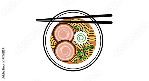 Delicious Ramen Bowl with Chopsticks - Japanese Noodle Soup Illustration