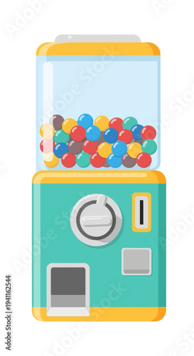 Colorful Gumball Machine Filled with Candies, Retro Toy Dispenser