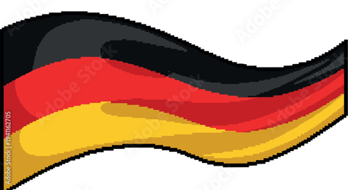 Pixel art german flag: waving banner in digital style