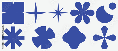 Collection of unique blue shapes on a white background