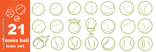 Tennis balls collection. Flat minimal sport elements for tennis branding, stickers, patterns, icons or web design. Vector illustration isolated on white 