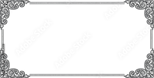 Ornate black and white border design with floral patterns