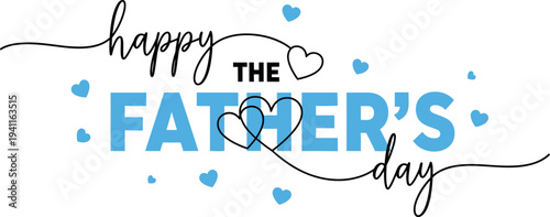 Happy Father's Day Greeting Card with Blue Hearts on a Clean White Background