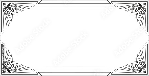 An ornate black and white line art border design with floral motifs