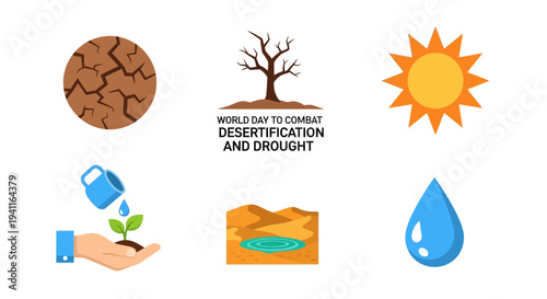 Graphic illustrating desertification and drought with text World Day to Combat Desertification and Drought