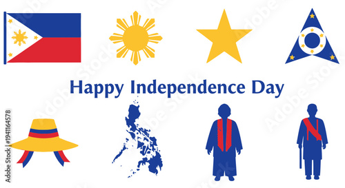 Philippine Independence Day graphic with national symbols and figures