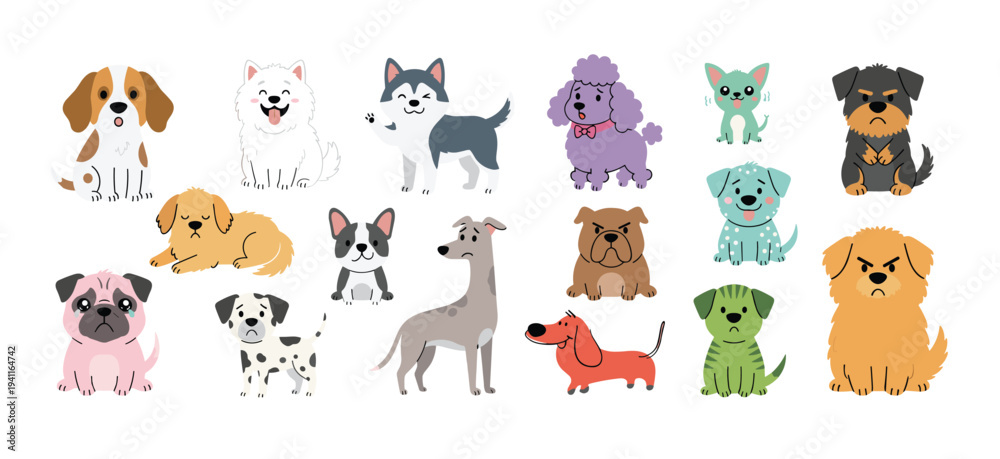 Fototapeta premium Cute Doggo Squad Cartoon Puppies Pack Adorable Pet Vibes