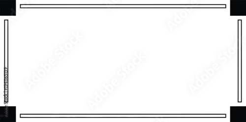 A simple diagram of a rectangle with lines and black corners