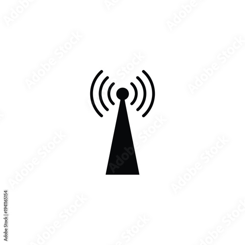 Solid fill of a black broadcast radio tower with signal waves
