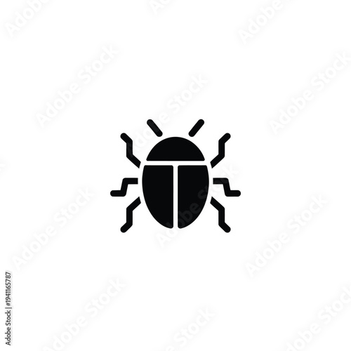 Solid fill of a black error detection bug with six legs and antennae
