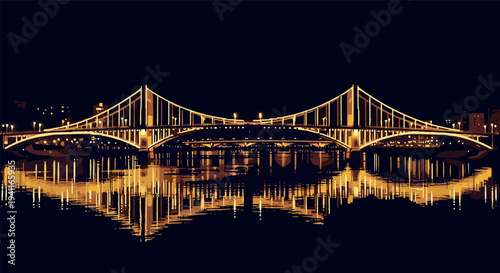 Stunning night view of a city bridge with reflections on water under illuminated lights