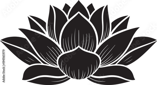 Black and White Lotus Flower Graphic Illustration Design Element