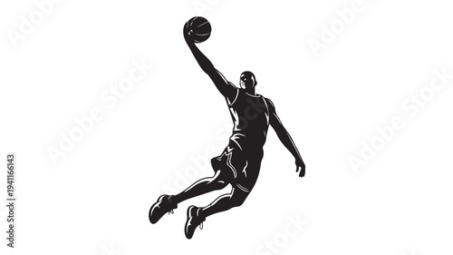 Basketball Player Dunking Silhouette in Dynamic Motion with Isolated Background for Sports Editorial Use