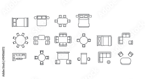 minimalist furniture top view icons for architectural blueprints and modern interior design floor plans