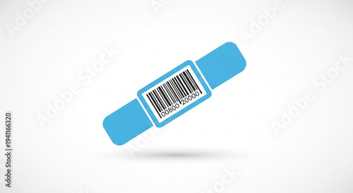 Blue barcode sticker label on white background isolated product tag with shadow