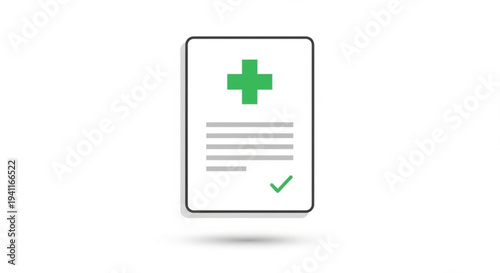 Medical document with green cross and checkmark on a smartphone screen
