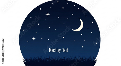 Night sky with crescent moon and stars over grassy field at dusk peaceful atmosphere