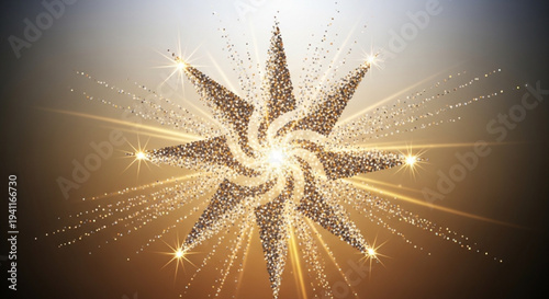 Glowing golden sparkler with radiant beams and shimmering particles on dark background evoking celebration and festivity