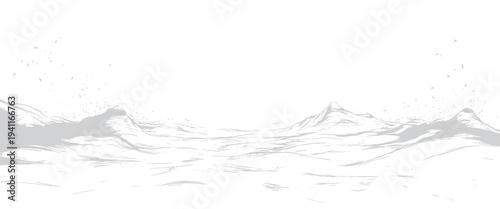 Snowy mountain range with soft white peaks and valleys in a minimalist silhouette style