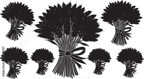 Black Broom Illustration Set with Various Sizes and Ribbons