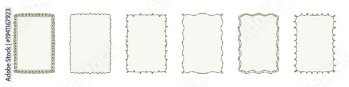 Retro stamp frames. Green outline rectangle border poster frames, vector illustration