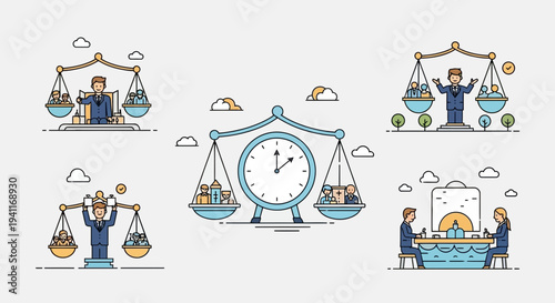 Conceptual illustration of balance time management and financial equilibrium.