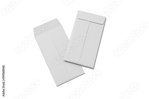 Two Blank White DL Envelopes Front and Back Scattered  Isolated, 3D Illustration
