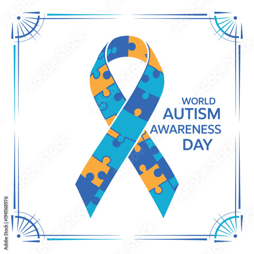 World Autism Awareness Day with Puzzle Ribbon Illustration
