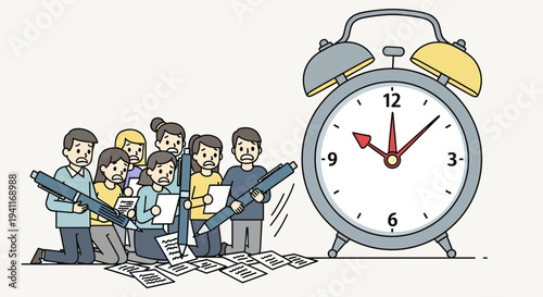 Deadline Pressure People Rushing to Finish Work Before Time Runs Out.