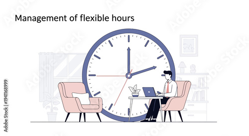 Flexible Hours Management Balancing Work and Time with a Large Clock.