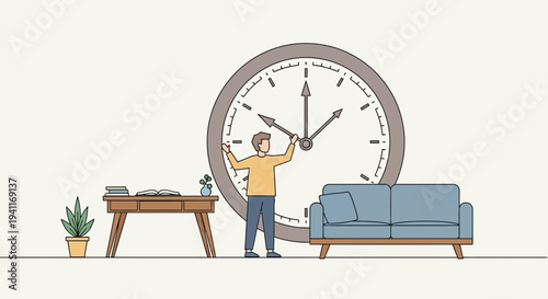 Man Adjusting Clock Hands Time Management and Productivity Concept.