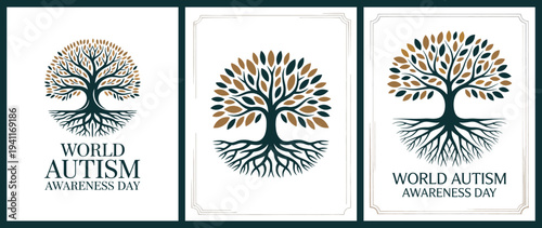 World Autism Awareness Day with Tree and Roots Illustration
