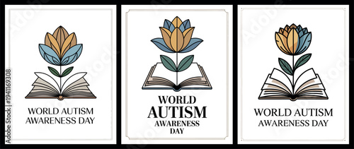 World Autism Awareness Day Flower Book Symbol Design