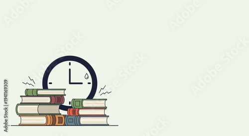Stack of Books with Clock Time Management and Education Concept.