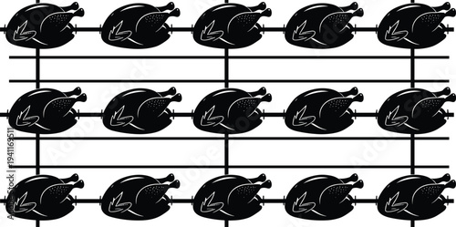 Rotisserie chicken vector, grilled poultry icon, barbecue illustration design, cooking silhouette art, food preparation graphic, roasted meat symbol, kitchen concept