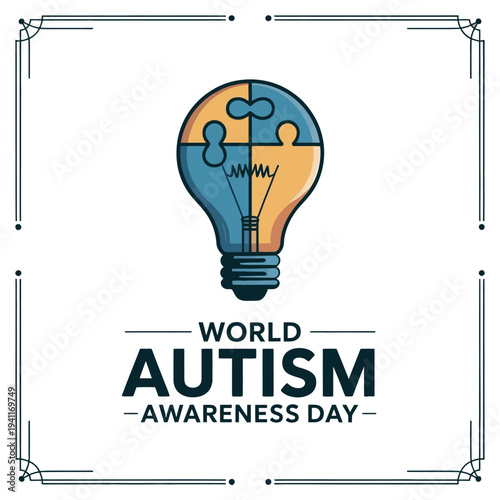 World Autism Awareness Day Lightbulb Puzzle Piece Design